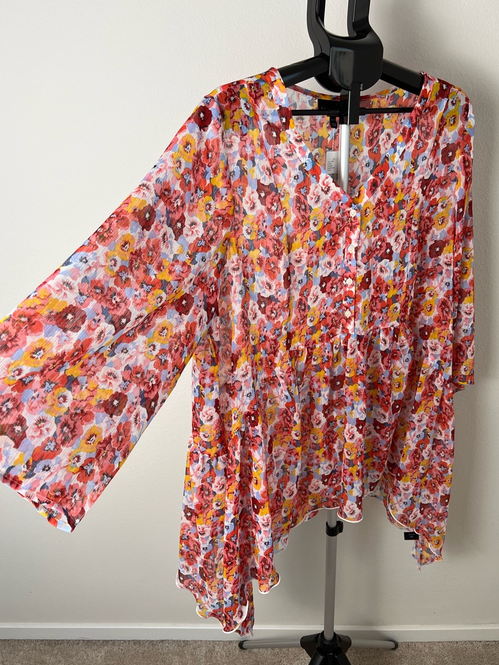 Lane Bryant Floral Babydoll Blouse Size 18/20 XXL Boho Peasant Top Tunic - Picture 2 of 6